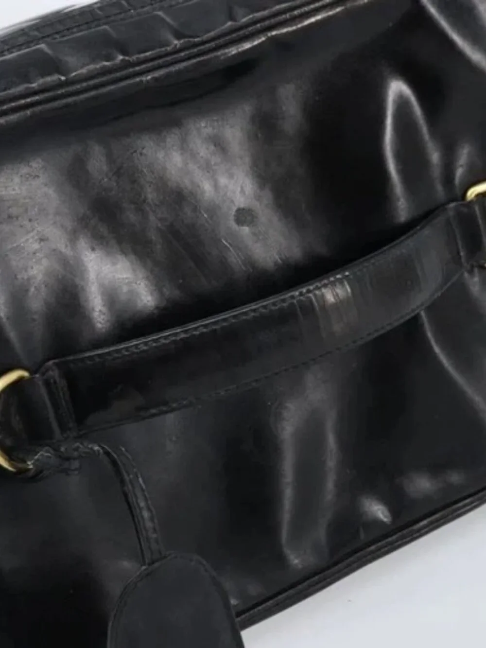 CHANEL Vanity Pouch Patent leather Black Gold CC Auth bs33674